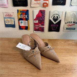 Time and Tru Women's Studded Kitten Heel Memory Foam Mules Size 9